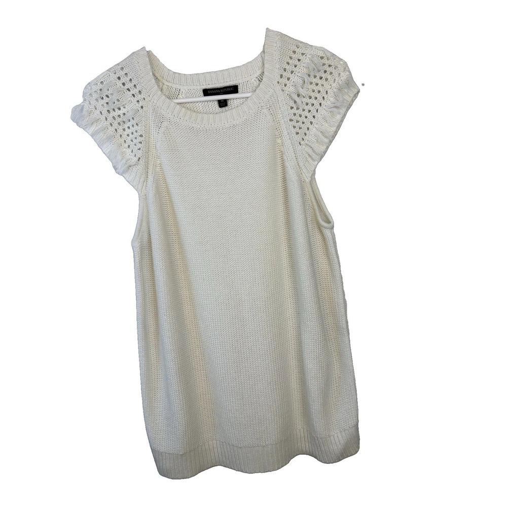 Banana Republic Women's Size M short Sleeve Sweater Top White Shade 100% Cotton